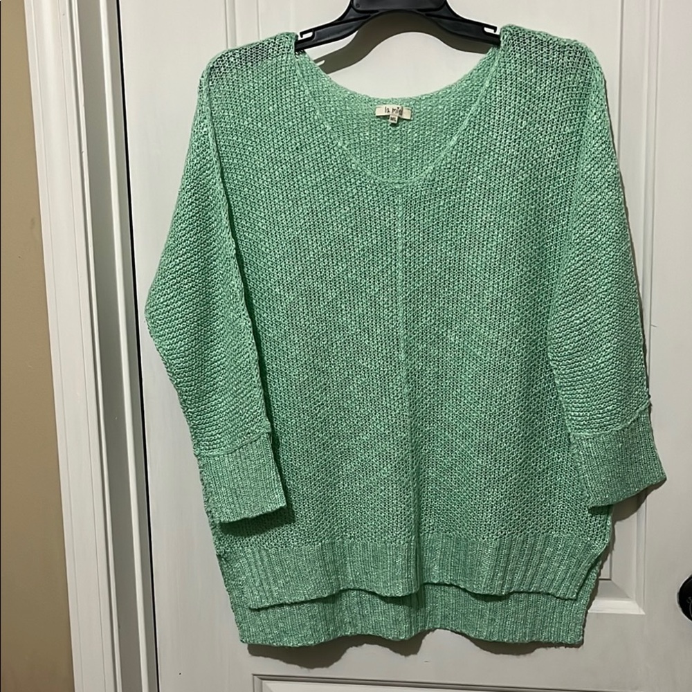 LA MIEL Mint Green V-Neck Knit Sweater